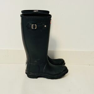 Hunter Boots Girls 5 Black Original Rubber Tall Rain Shoes Britain Made